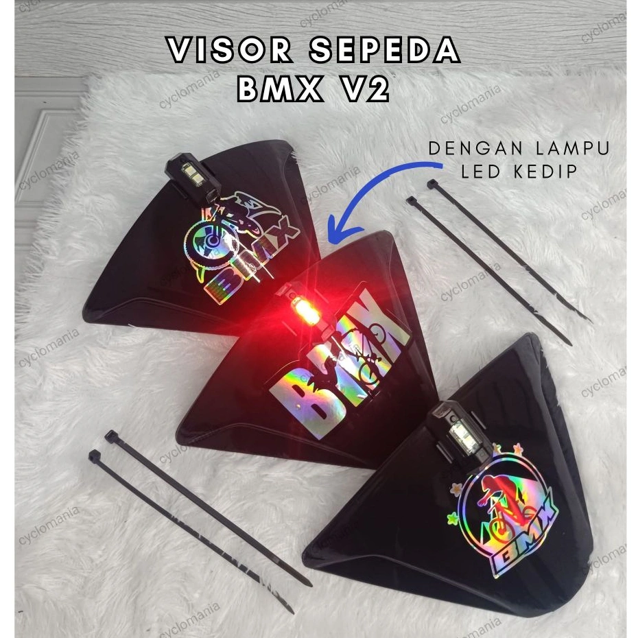 VISOR SEPEDA BMX V2 EDITION MOTIF HOLOGRAM + LAMPU LED RGB KEDIP PESAWAT 7 WARNA VISOR SEPEDA VARIASI KEREN DI STANG AKSESORIS SEPEDA BMX