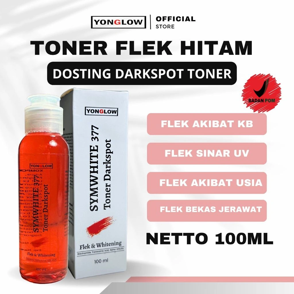 [READY STOK] Yonglow Kemasan 100ml Dosis Tinggi Toner Flek Symwhite 377 BPOM Penghilang Flek Noda Bintik Hitam Membandel Melasma Hiperpigmentasi Noda Hitam Wajah Bekas Jerawat Pemutih Kulit Wajah