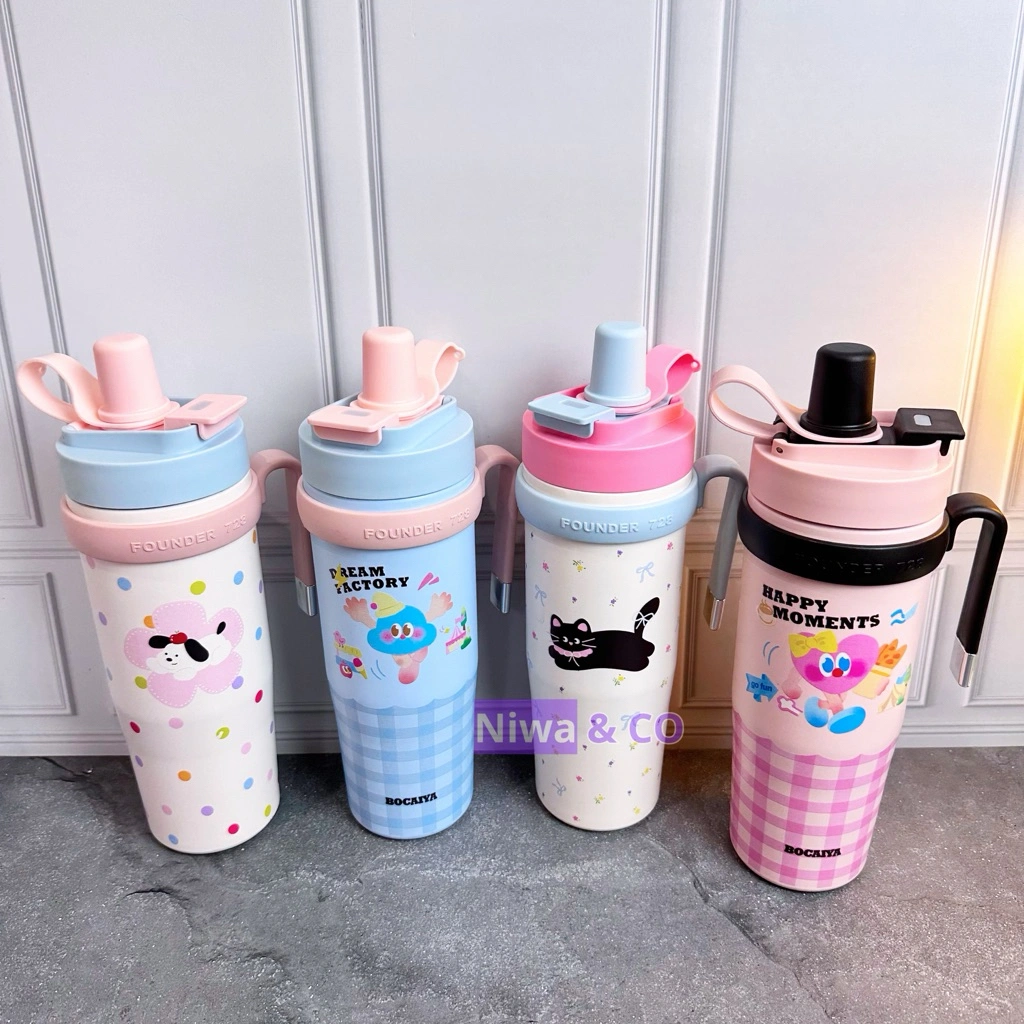 Tumbler Botol Minum Anak Bahan Stainless 900ml Thermos Vacuum Panas Dingin dengan Dua Cara Minum (flow) (angel)