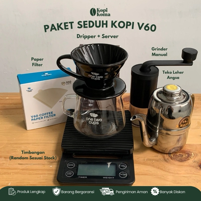 Paket Alat Kopi Rumahan Manual Brew v60 dripper set lengkap + Timbangan Timer
