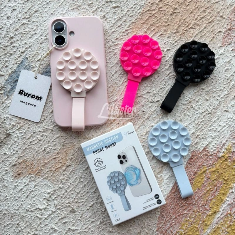 Silicone Magnetic Suction Phone Holder Strap with Finger Ring Stand Grip (Compatible for Magnetic Wireless Case)
