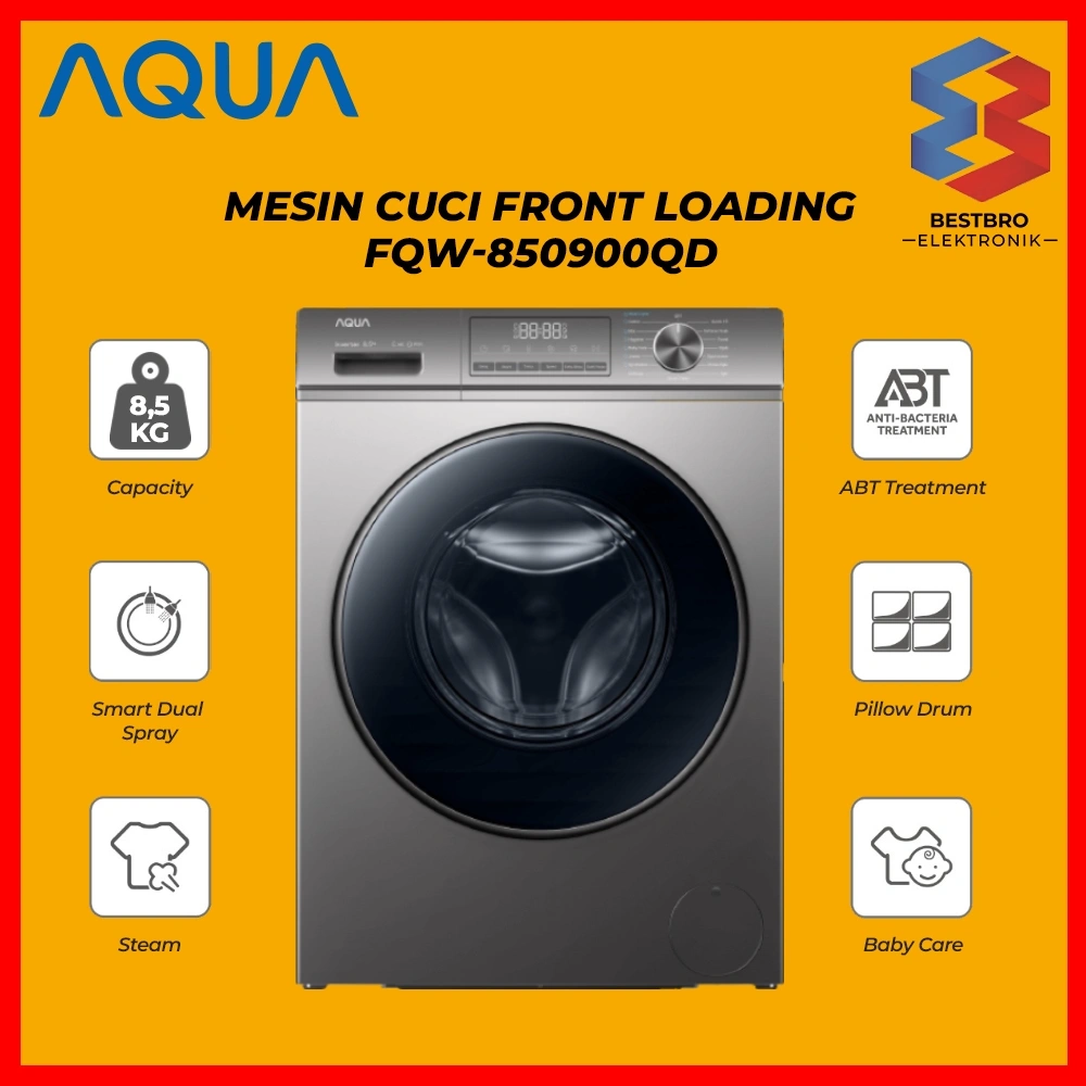 AQUA Mesin Cuci Front Loading FQW-850900QD 8.5Kg Mesin Cuci Bukaan Depan