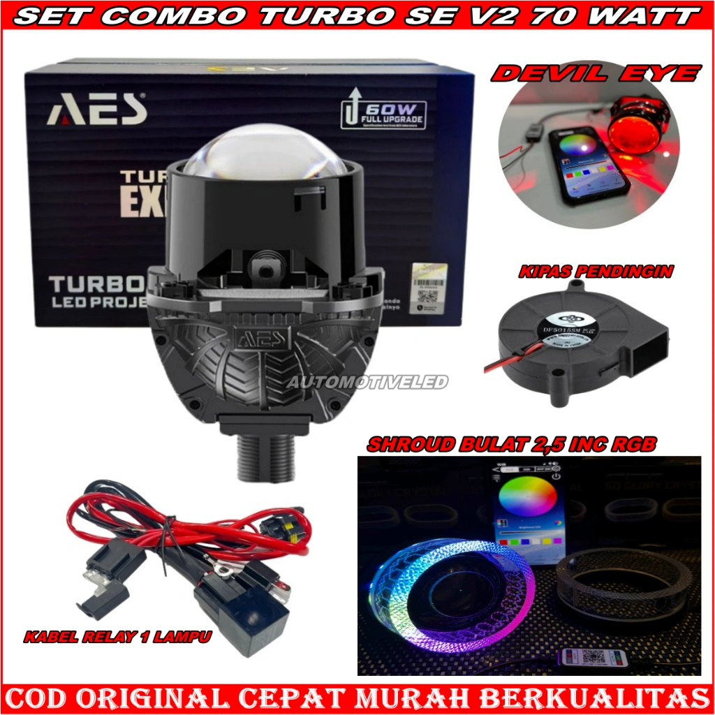 COMBO PAKET HEMAT BILED TURBO SE V2 ORIGINAL BILED  WST AES PAKETAN SHROUD 2,5 INCHI | BILED PROJECTOR WST PAKETAN SHROUD BMW MOTOR