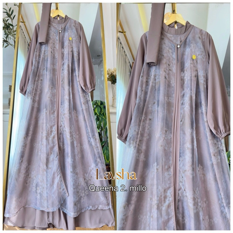 Queena set hijab segi empat gamis muslimah kekinian raya kondangan silk mix tile tutu