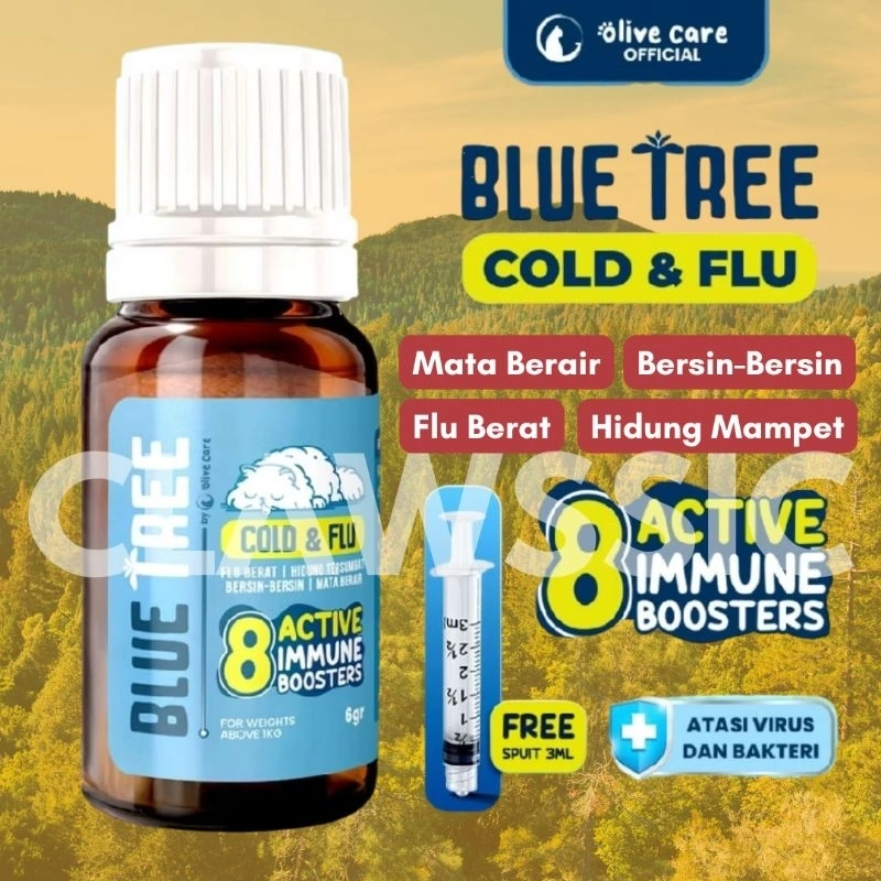 Cold & Flu BLUE TREE Obat FLU OLIVE CARE dengan 8 Bahan Aktif Immune Booster untuk Mengatasi Sakit Flu & Pilek Berat, Hidung Tersumbat, Bersin-Bersin, Mata Berair, Basmi Bakteri dan Virus, Tingkatkan Sistem Imun/Daya Tahan Tubuh