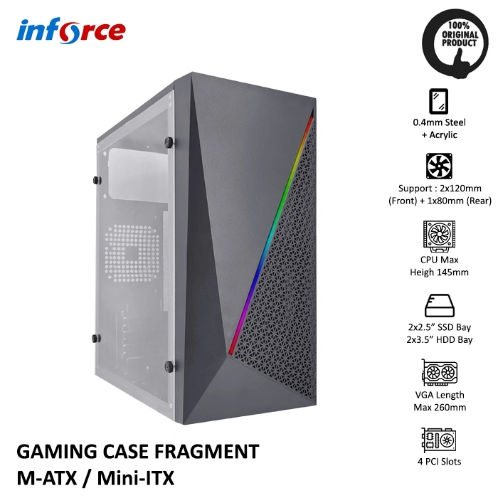 Inforce PC Gaming Case Fragment Black RGB + 2 Fan