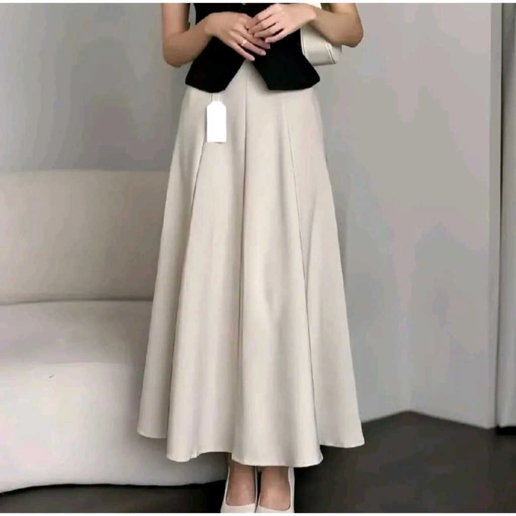 Haruka Skirt Korean Loose Maxi Skirt Rok Wanita Anti Kusut Rok Flare Wanita Rok Basic Polos Maxi Skirt Rok Mayung Panjang Wanita