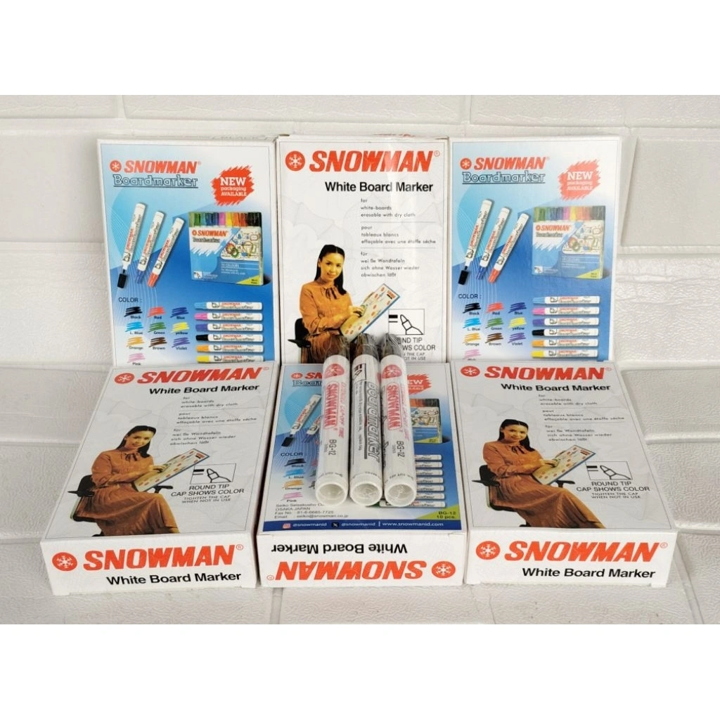 Spidol snowman boardmarker BISA DIHAPUS VARIAN WARNA HITAM BIRU MERAH spidol papan tulis bisa dihapus white board isi 12pcs/box bg-12 BG-12