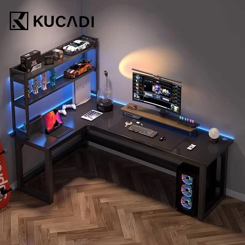 KUCADI Meja Gaming Pola Fiber Karbon Meja Kerja Meja Komputer Meja Belajar Meja Laptop [ Garansi lima tahun ]