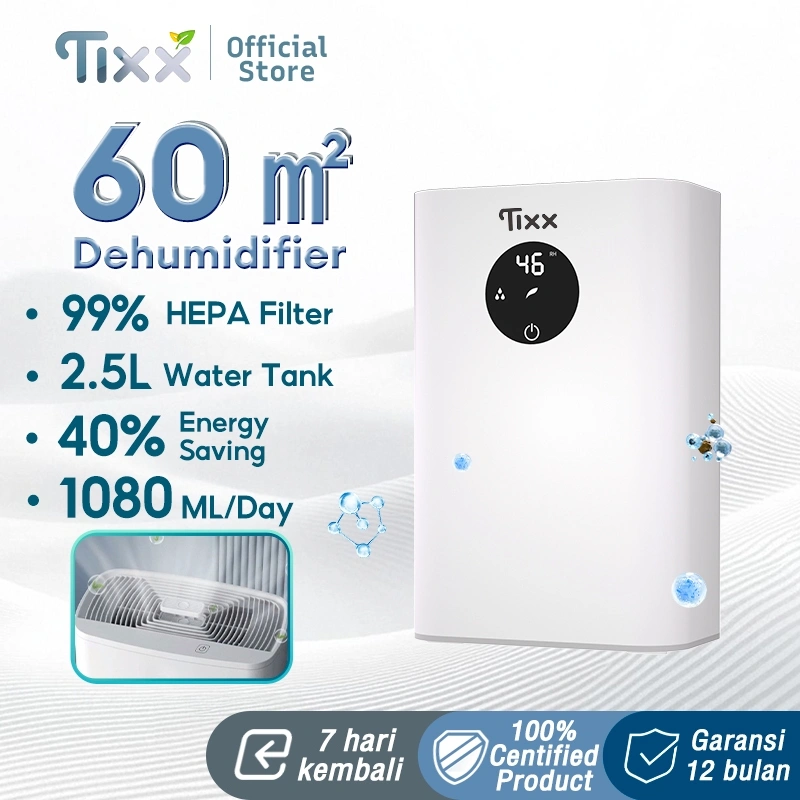 TIXX Dehumidifier Kamar 2.5L Dehumidifier Serap Lembab Dan Jamur Ruangan Dengan Penunjuk Kelembapan​