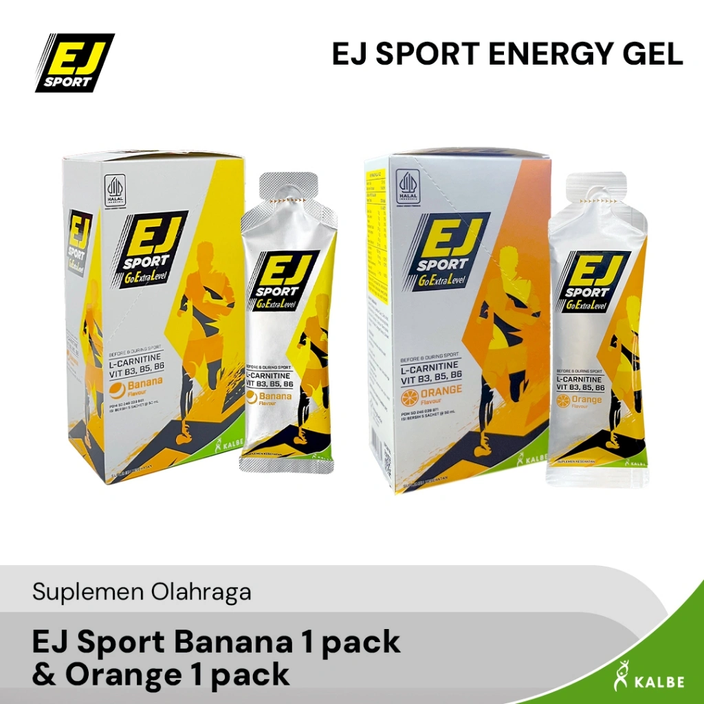NEW! EJ SPORT GEL Banana Sachet + Orange Sachet - 1 Pack Banana + 1 Pack Orange Suplemen Olahraga