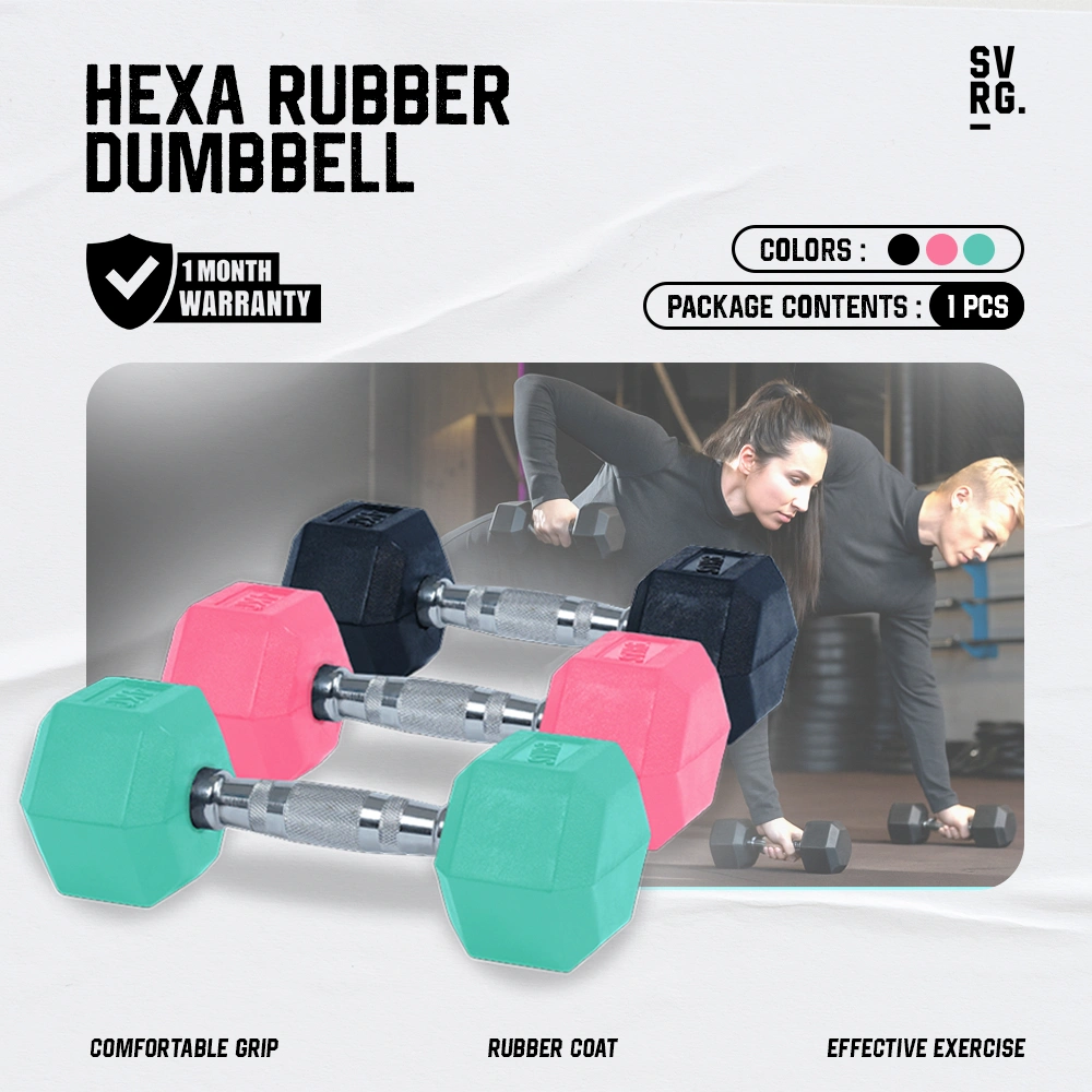 SVRG Hexagonal Dumbbell - 1Kg 2kg 2.5kg 3kg 4kg 5kg 6kg 7kg 7.5kg 8kg 9kg 10kg - Hexagon Rubber Dumbbell Barbell