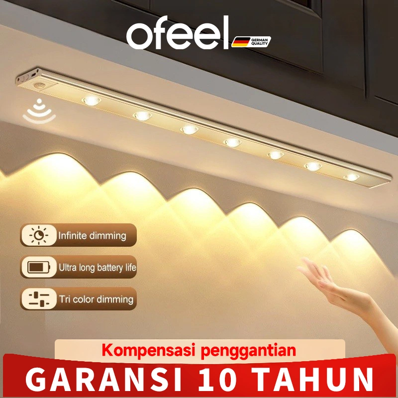 OFEEL Lampu Tidur Lampu Strip Led Lemari Dapur Sensor Lampu Dinding  Wardrobe Malam 20/40/50/60CM