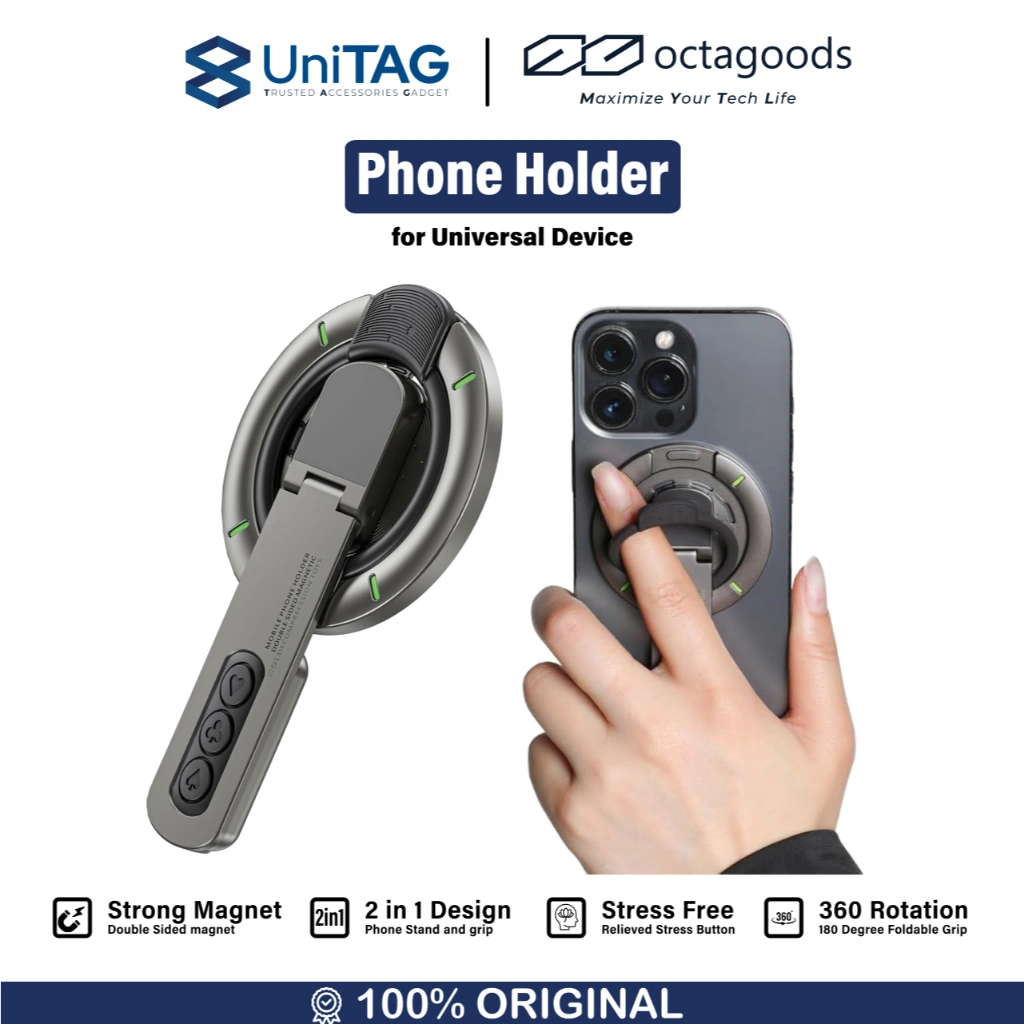 Kickstand Phone Holder Magnetic Octagoods Ring Stand iPhone Samsung 2in1 Stand Finger Grip Compatible Magsafe by UniTAG