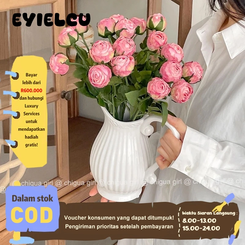 Eyre Skandinavia dalam vas keramik vintage vas keramik hidroponik ketel putih ornamen ruang tamu vas bunga desktop dengan bunga simulasiretro ceramic vase hydroponic white kettle ornaments living room desktop insert simulation flower vas