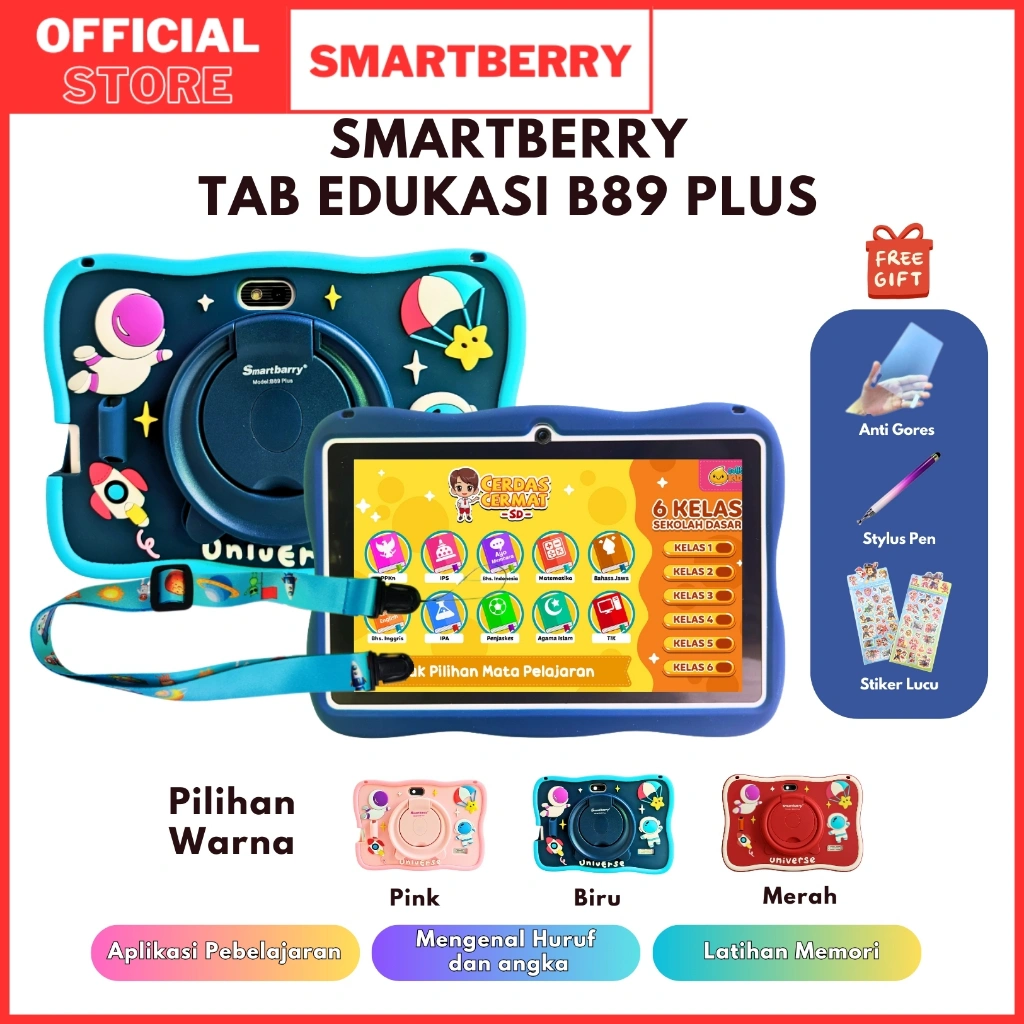SMARTBERRY KIDS STUDY TAB B89 Plus / B93 / B95 / 4/128GB  / Tablet Anak / Hadiah Anak / 7 Inch / PC / Android 13 / 2 Camera