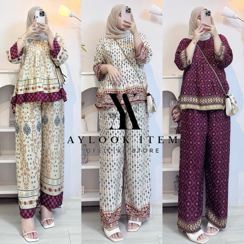 RAFELLA ONESET WANITA SETELAN CELANA RAYON ADEM BUSUI JUMBO MOTIF TERBARU