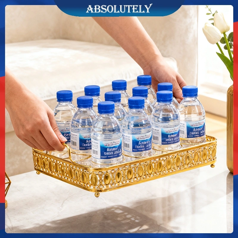 Keranjang Minuman Aqua Gelas/Keranjang Air Mineral Besi Tempa/Keranjang Minum/Rak Aqua Gelas Emas Besi/Keranjang Tempat Air Mineral 16 Lubang Segi Emas Dua Telinga/Tatakan Air Mineral, Dudukan/Penyangga Dasar Rangka Penempatan Botol Minuman