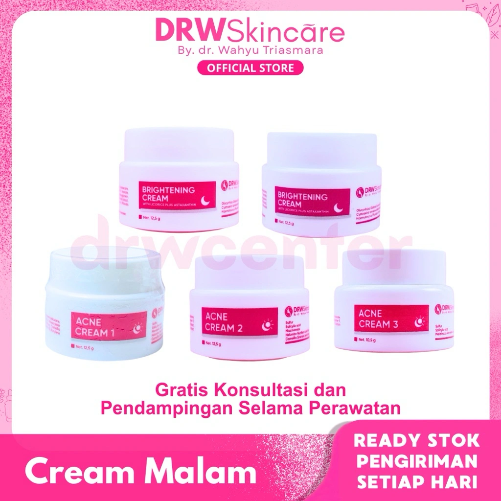DRW Skincare Cream Malam Brightening Glowing, Pencerah, Penghilang Flek Membandel, Penghilang Jerawat/ Acne