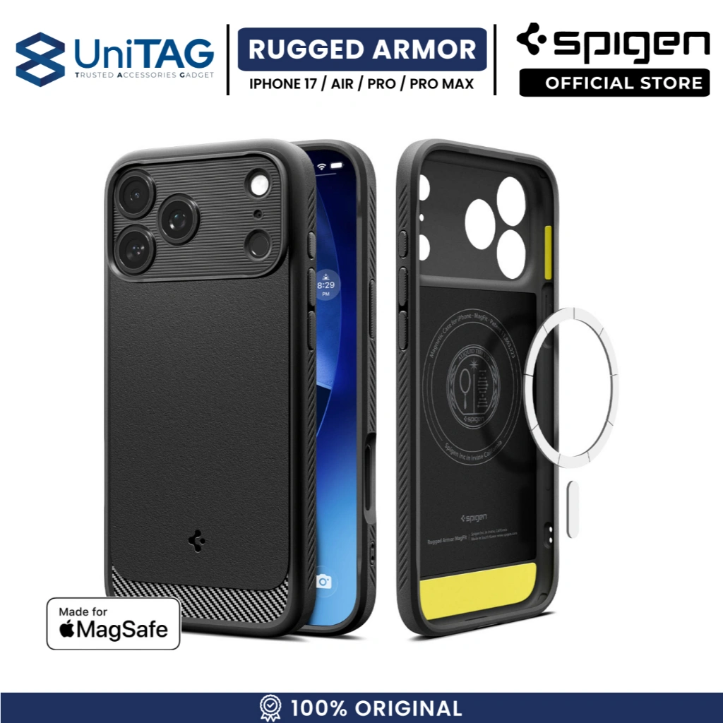 Case For iPhone 17 Pro Max Spigen Rugged Armor MagSafe MagFit Carbon Anti Shock Crack Casing by UniTAG