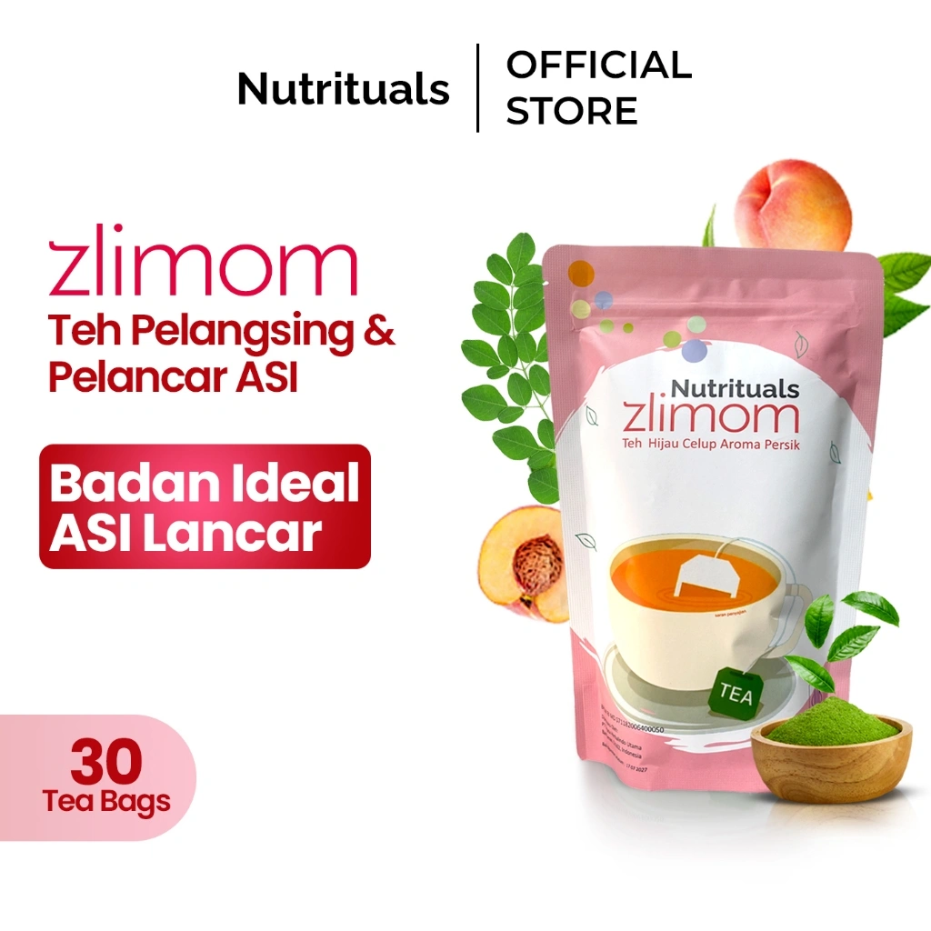 Nutrituals Zlimom Teh Hijau Celup Aroma Persik & Leci 30 Kantong Teh Opsimom UPGO
