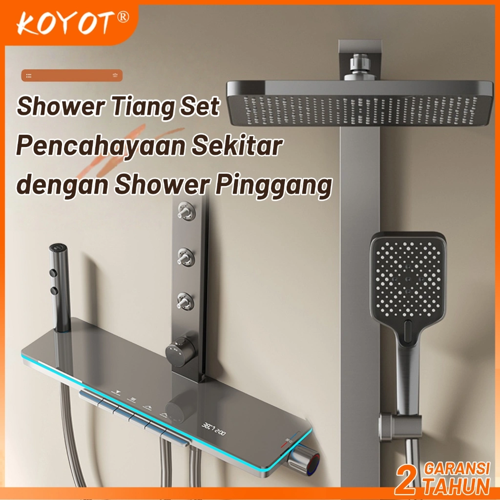 KOYOT Shower Kamar Mandi Full Set dengan Shower Pinggang Lampu Atmosfer Tampilan Digital LED Panas Dingin Platform Besar