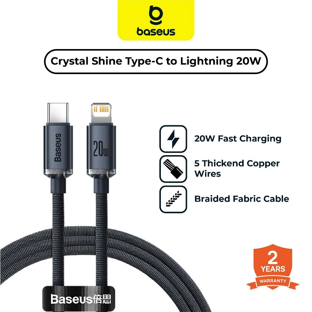 BASEUS Kabel Data Crystal Shine Type-C to Lightning 20W Cable Data iPhone Fast Charging - Garansi 2 Tahun