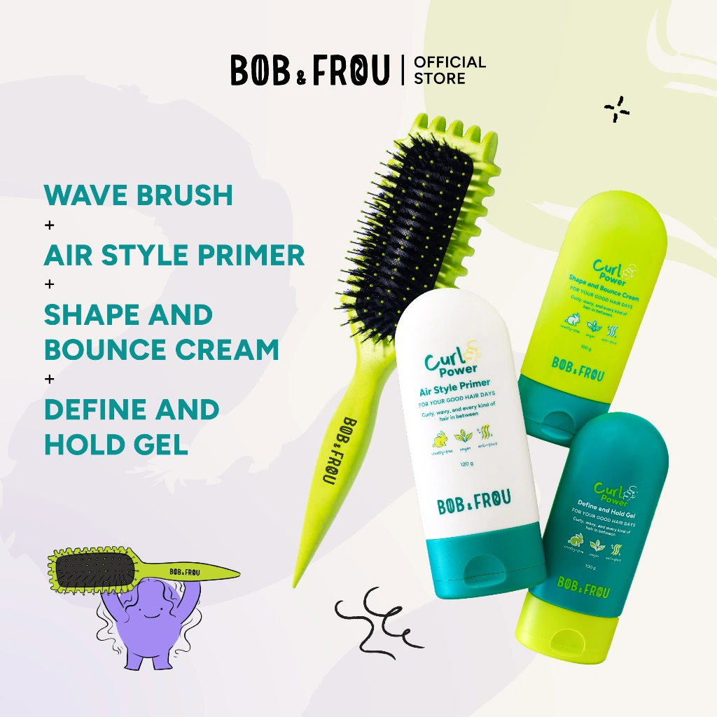 BOB & FROU - The Everything Bundle - Curl Power Air Style Primer x Shape and Bounce Cream x Define and Hold Gel x Wave Brush
