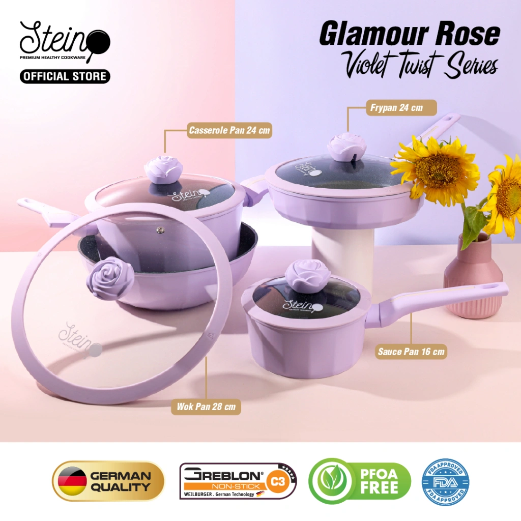 STEIN Glamour Rose Set | 4 in 1 Panci Set | Anti-Lengket Granite German 7 Layer