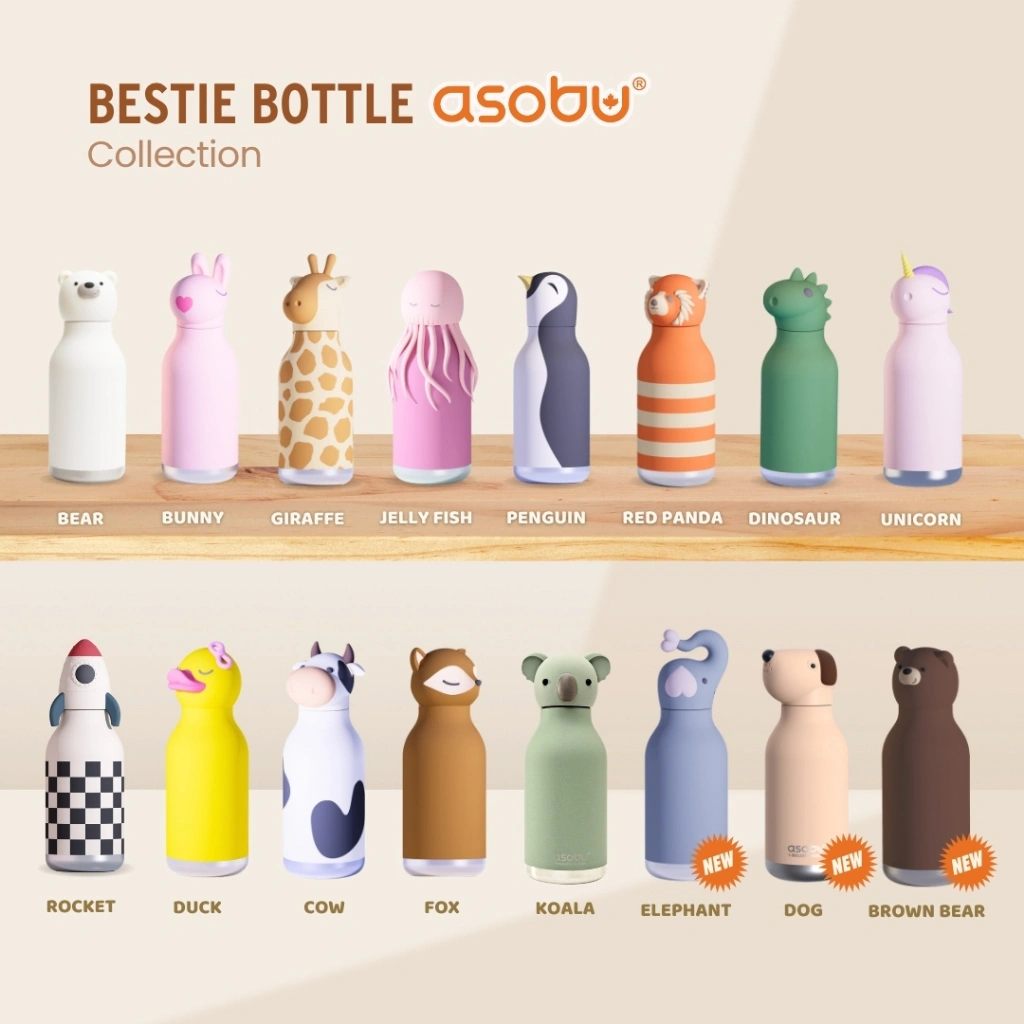 ASOBU Bestie Bottle - Botol Minum Anak Dewasa BPA Free Food Grade/ Tumbler / Insulated Termos Stainless Steel 460ML Tahan Panas Dingin 24 Jam - All Variants Duck Rocket Cow Bunny Unicorn Dino Bear Fox