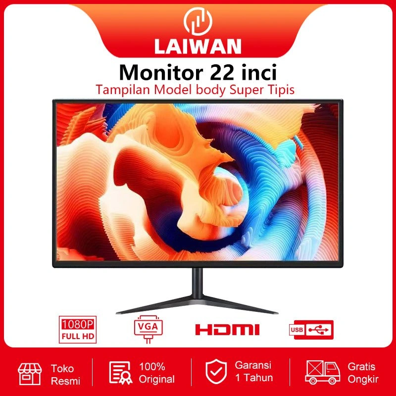 LAIWAN Monitor PC 24/22 Inci Full HD 2K Resolusi Tinggi, 75Hz Refresh Rate Anti Gangguan