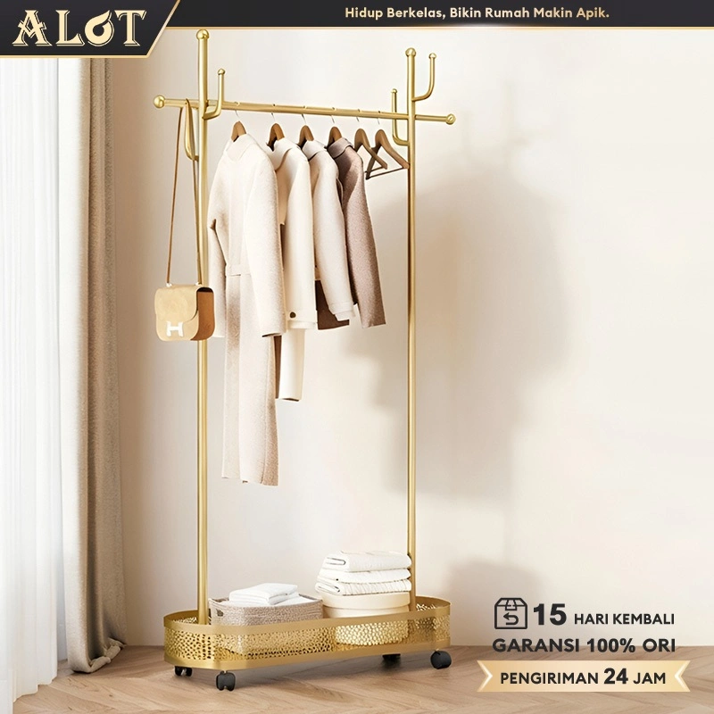 ALOT -  173cm Rak Gantungan Roda Gantungan Baju Aesthetic Multifungsi Minimalis Elegan Alas Marmer