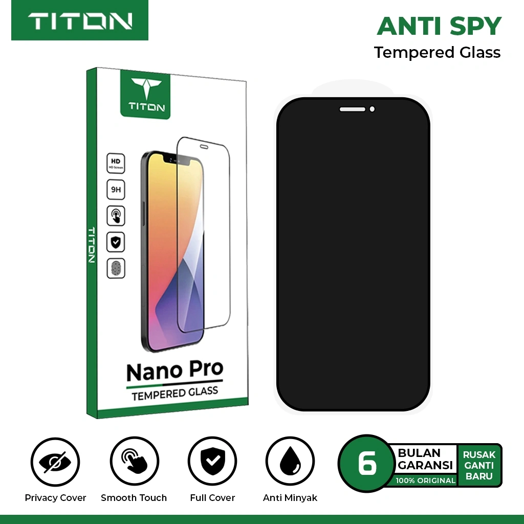 TITON Anti Spy Tempered Glass iPhone 11 12 13 14 15 16 17 Pro Max Privacy Screen Protector Anti Gores Pelindung Layar Handphone