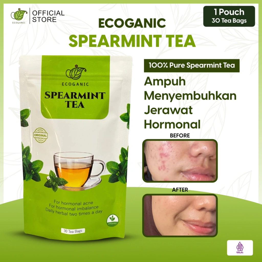 ECOGANIC Spearmint Tea untuk Jerawat Hormon PCOS Teh Celup Herbal - 30 Kantung