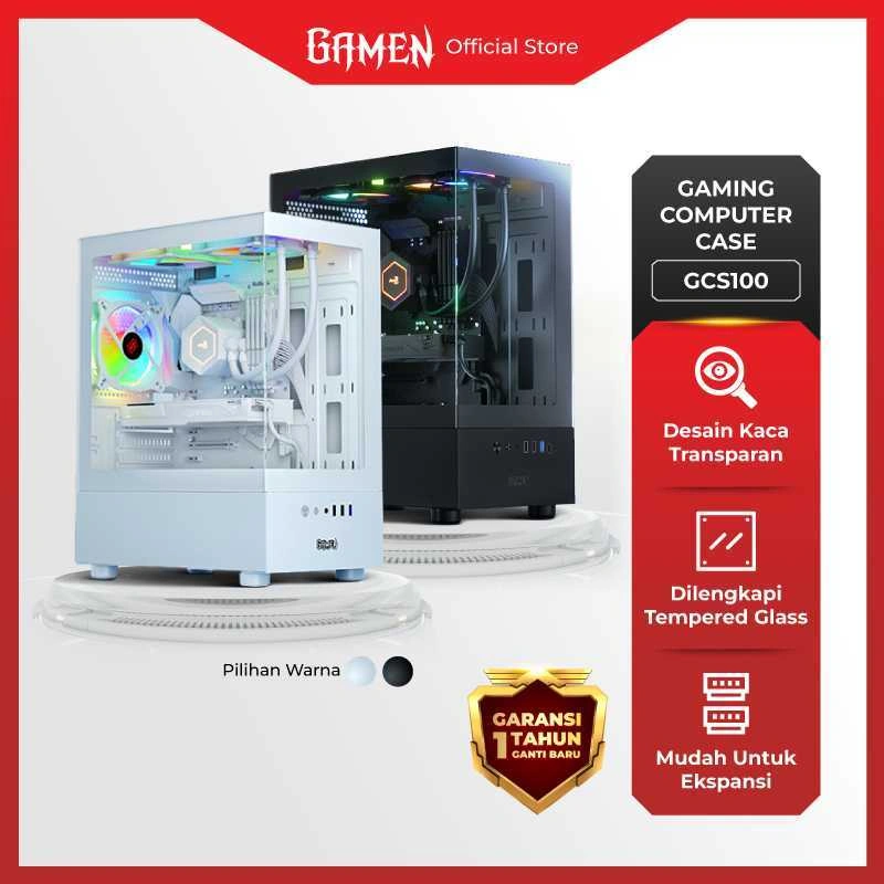 GAMEN GCS100 Transparant Gaming Computer Case Tempered Glass Up to 3 Fan Original - Garansi 1 Tahun