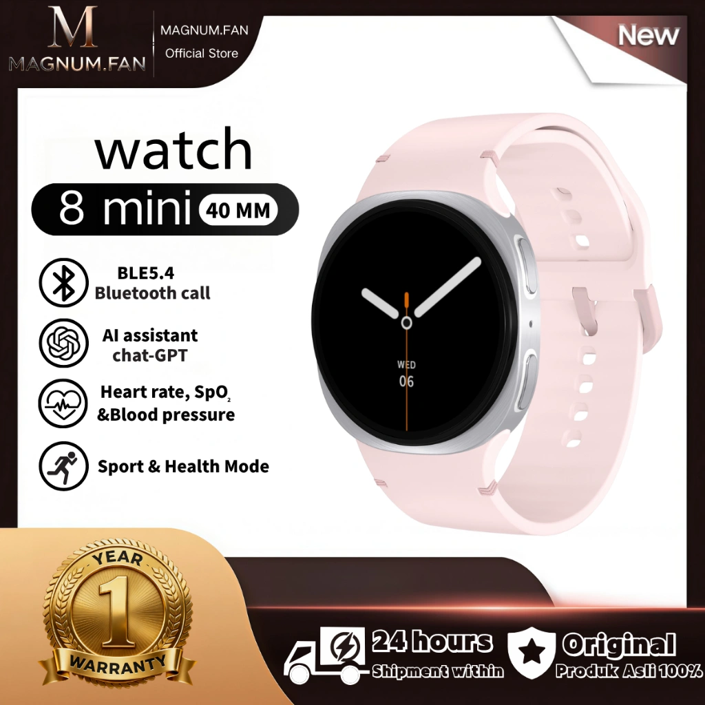[NEW PRODUCT] MAGNUM FAN Watch 8 Mini 40mm AMOLCD Layar sentuh definisi tinggi Pelacak Kebugaran Pemantauan detak jantung saturasi oksigen&tekanan darah Jam Tangan Wanita pria AI assistant chat-GPT Pengingat pemberitahuan Bluetooth call smartwatch