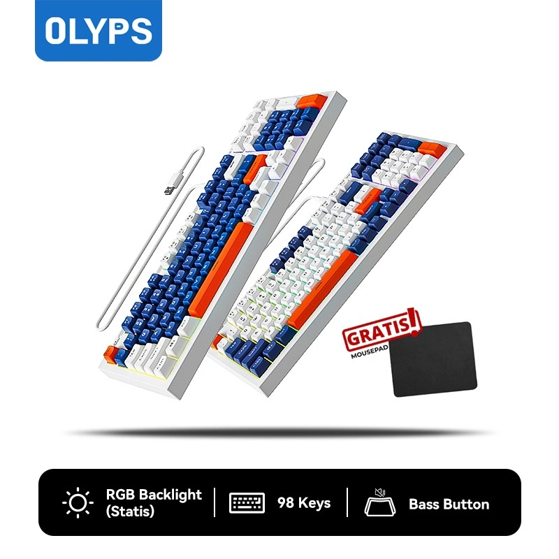 OLYPS Keyboard Gaming RGB USB Kabel 98 Key Keyboard Laptop With FN Multimedia Key Mechanical Feeling