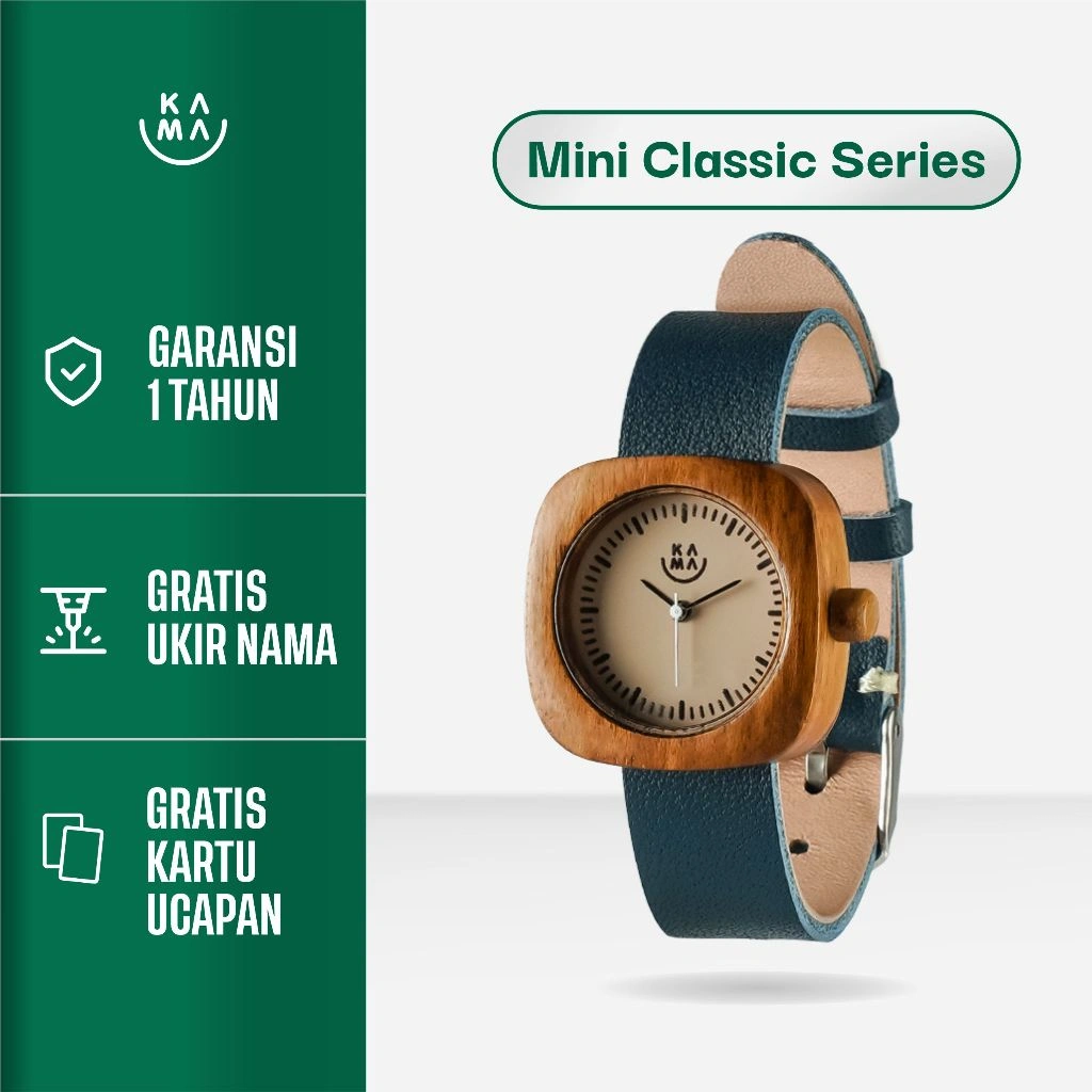 Kama Watch Mini Classic Jam Tangan Kayu Jati Dial Latte