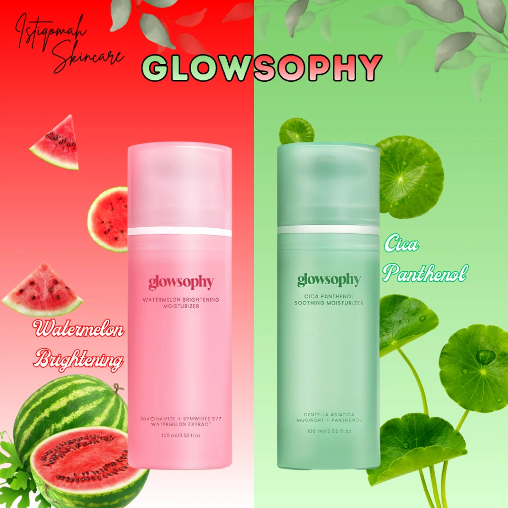 GLOWSOPHY Watermelon Brightening & Cica Panthenol Soothing Moisturizer Gel 100ml - Pelembab Wajah Ringan Mencerahkan Kulit - Pelembab Wajah Ringan Kulit Berjerawat dan Sensitif