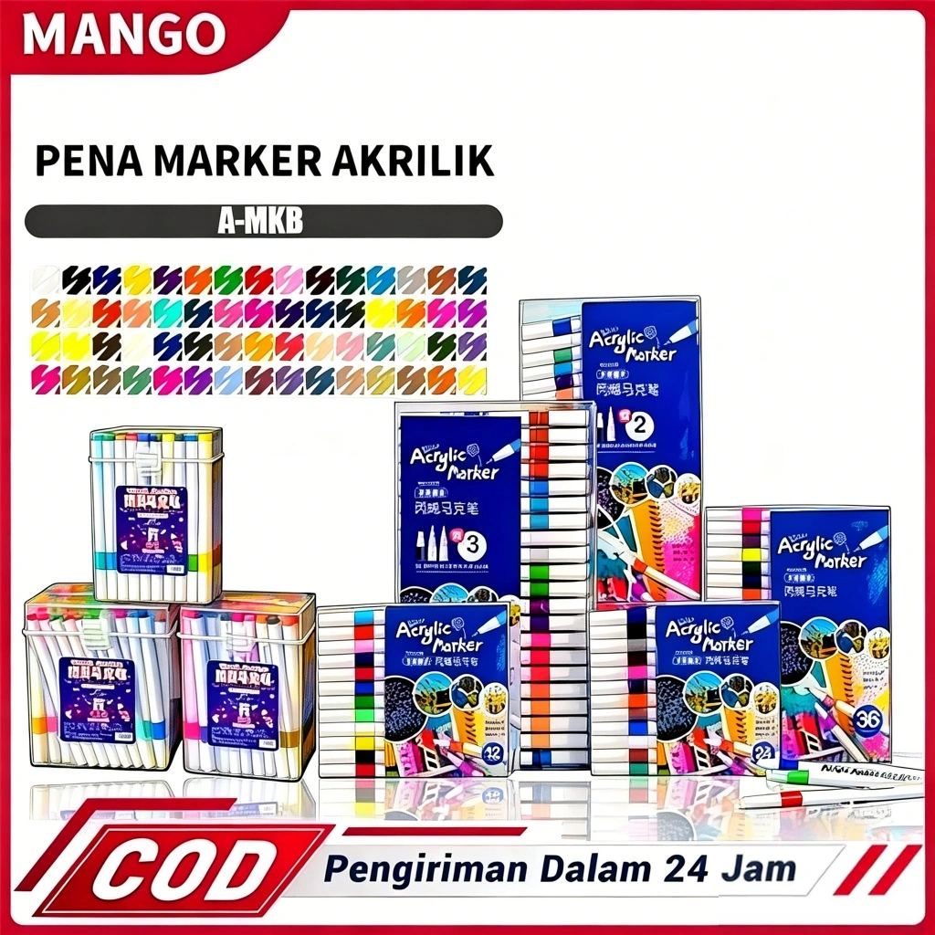 [Penjual Lokal]Spidol Seni Akrilik Hightune Acrylic Acrylic Marker Water Based Warna Cerah 24/36/48/60/80 Warna Set - Tinta Waterproof Painting Spidol Pastel Pulpen Highlight Drawing Warna Warna Tahan Air Dan Tahan Lama