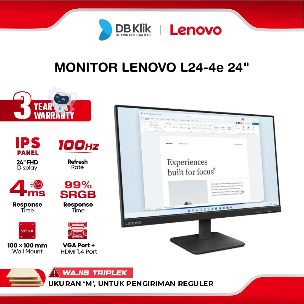 LENOVO LED Monitor L24-4e 24" IPS FHD 100Hz 4ms HDMI VGA
