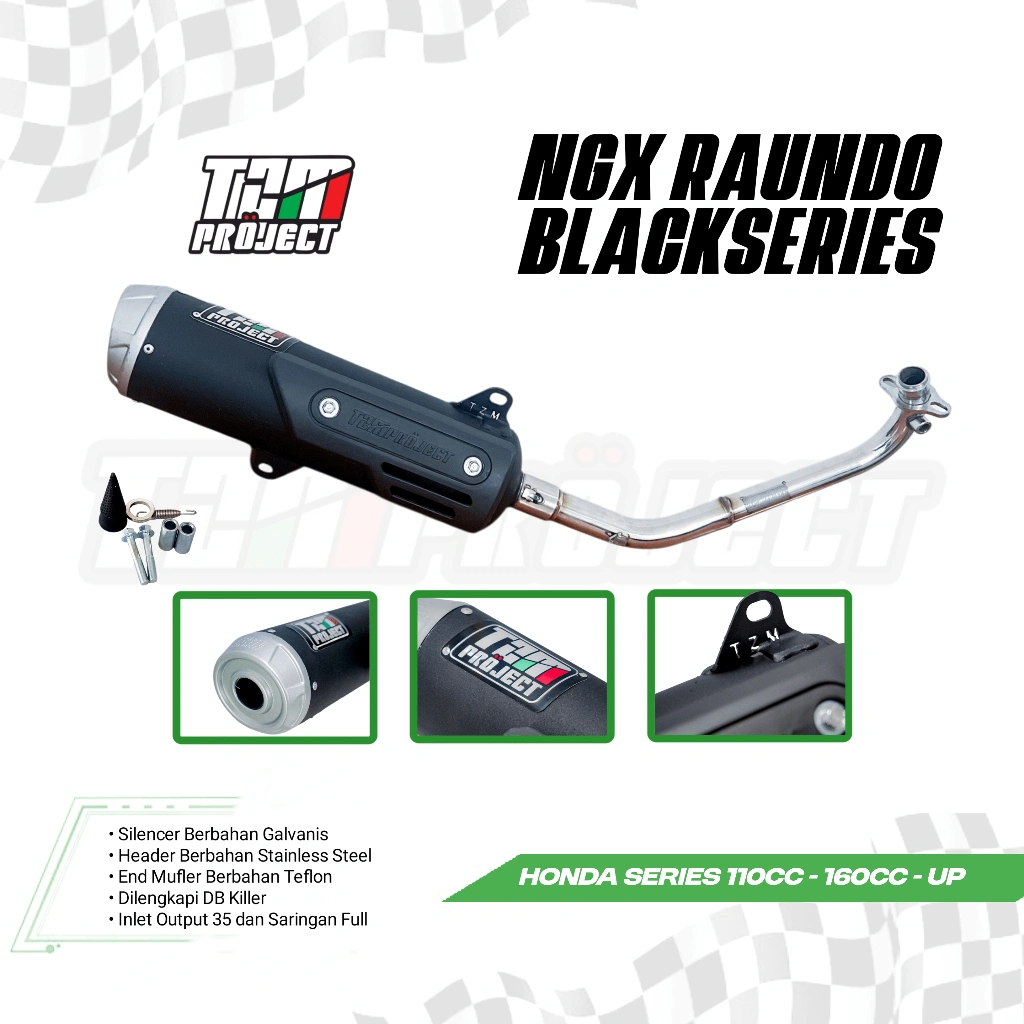 Knalpot TZM Project NGX Raundo Racing Black Series Yamaha/Honda Vario Beat Scoopy Nmax Aerox Lexi