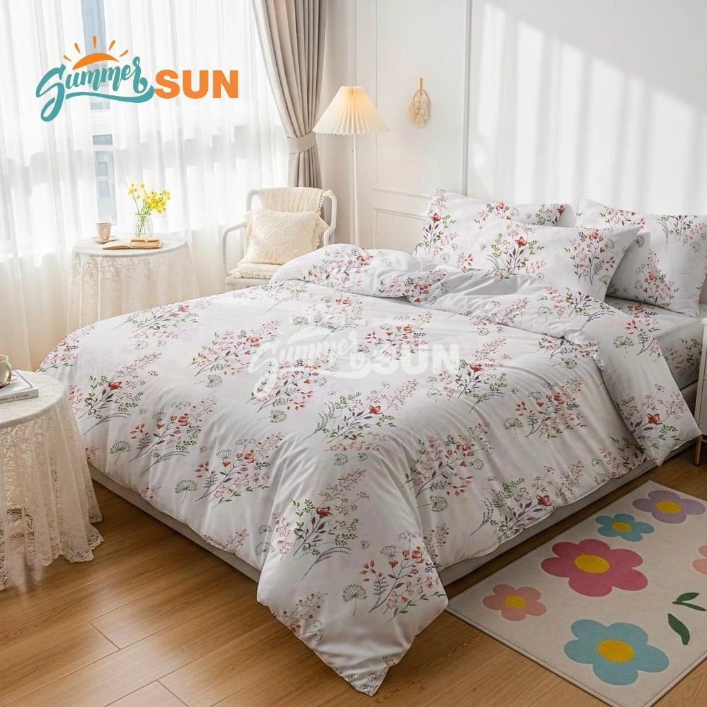 Bed Cover Set Sprei Motif Theresia - Bunga Mewah - Putih - Ukuran Lengkap - Premium Quality - Aeshtetic - Estetik - 90x200 - 200x200 - Summersun09