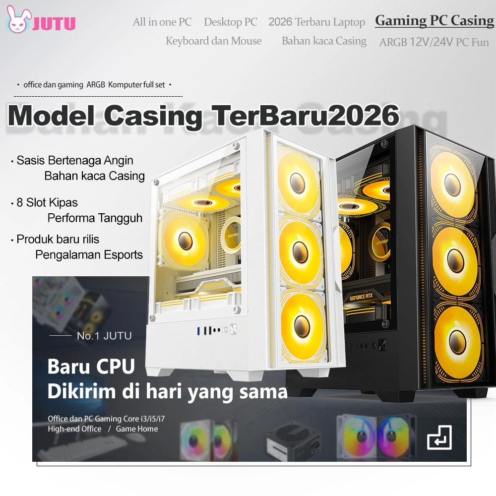 JUTU Casing Komputer Desktop Ruang Pemandangan Laut Casing Utama Transparan Sisi Kaca Permainan Komputer Desktop Tampak Tinggi Berwarna Hitam Putih 4080S/5090D