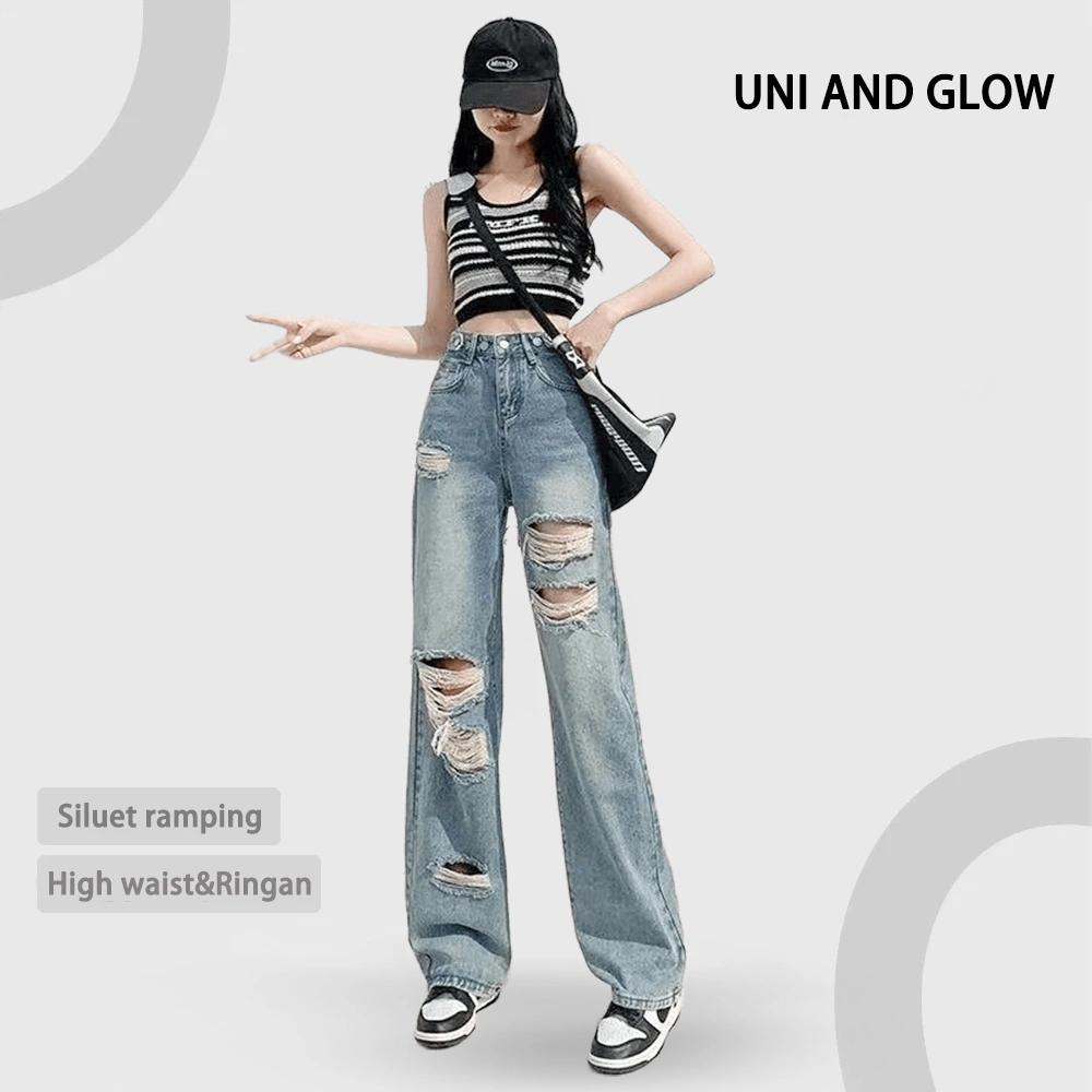 UNI AND GLOW Celana Jeans Wanita Highwaist Ripped Denim Trendy untukmu