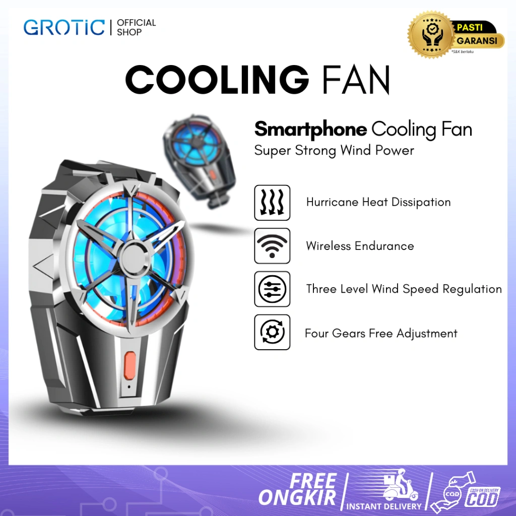 GROTIC Smartphone Cooling Fan Built-in Battery Kipas Pendingin Handphone Gaming