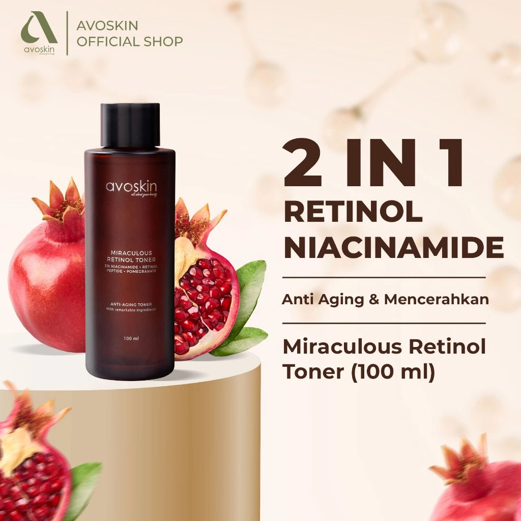Toner Avoskin Miraculous Retinol 100ml-Best 2 in 1 Retinol Niacinamide - Anti Aging & Samarkan Kerutan