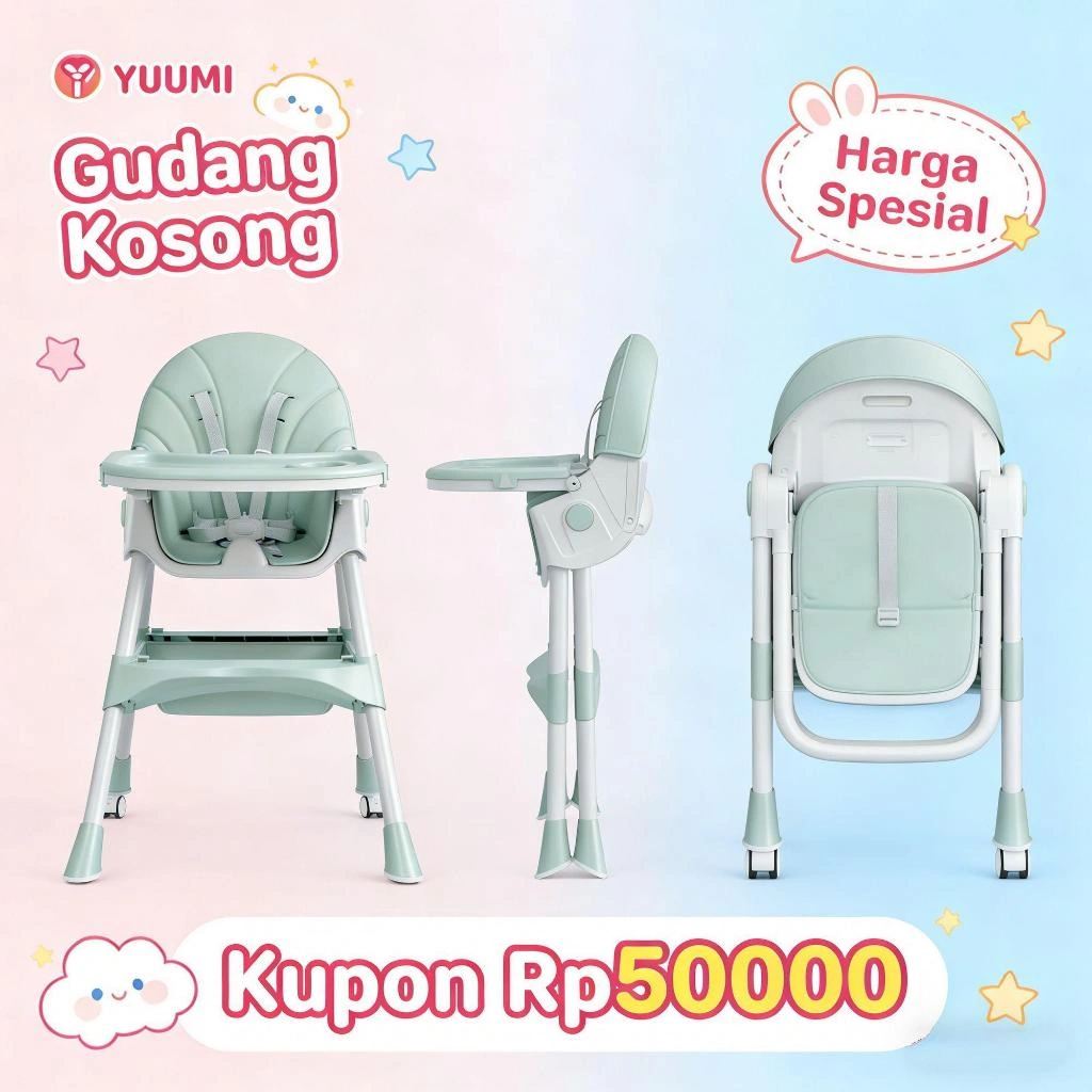 Yuumi Kursi Makan Bayi Lipat & Beroda - Tinggi Dapat Diatur 4in1 Multifungsi untuk Anak sofa Chair Tempat Duduk Makan baby