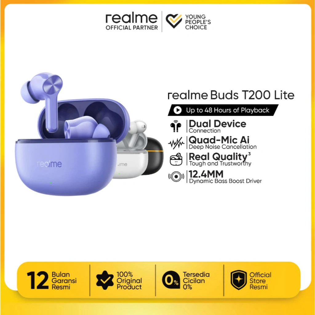 realme Buds T200 Lite ( Up to 48 Hours of playback | 12.4mm Dynamic Bass Driver | Quad-mic Al Deep Call Noise Cancellation)