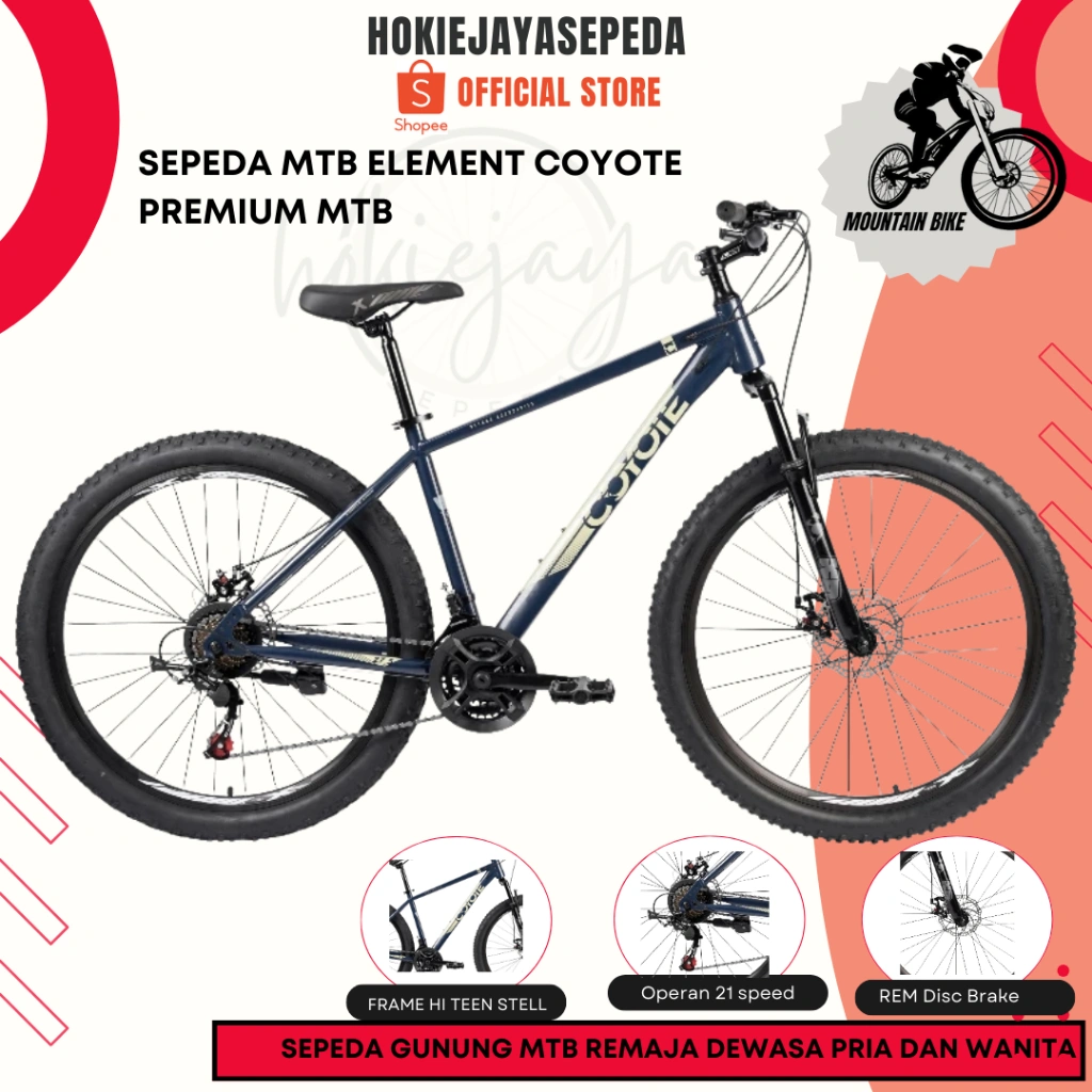 ELEMENT Sepeda Gunung Coyote Dewasa dan Remaja MTB Fitur Lengkap operan 21 SPEED - Rem DISC Cakram - BB bearings